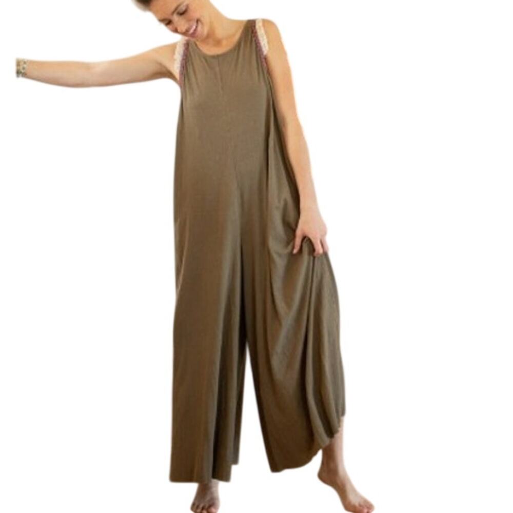Natural Life Green Linen Blend Wide Leg Jumpsuit S/M